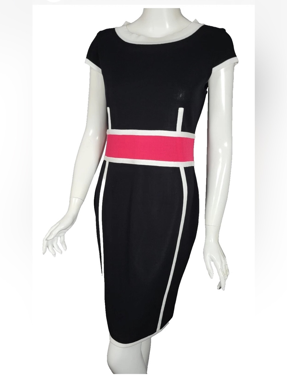 Misook Colorblock Black Fuchsia Sheath Midi Dress Small